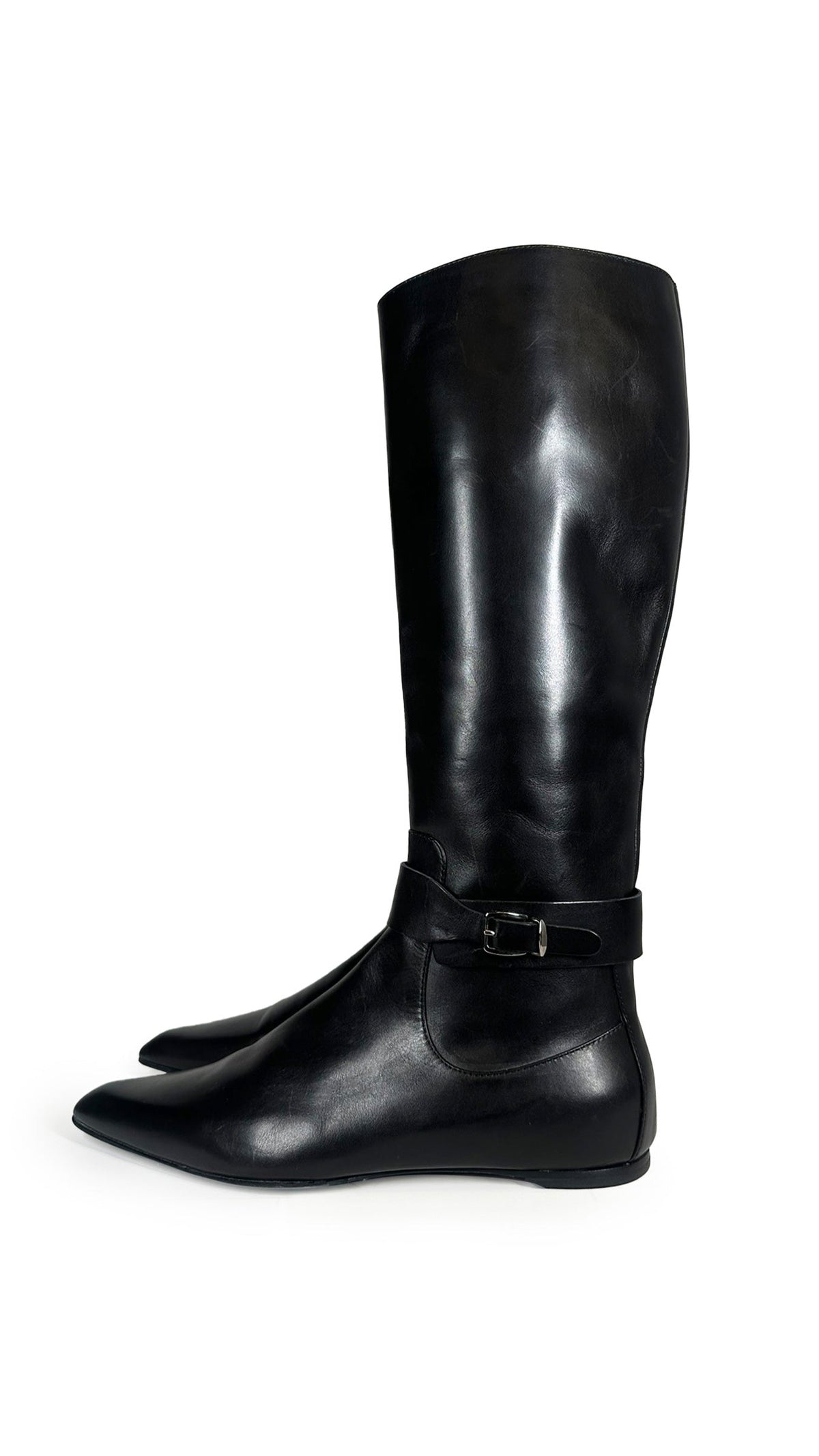 JIL SANDER RIDING LEATHER BOOT WITH BUCKLE  | Norma Kamali Women