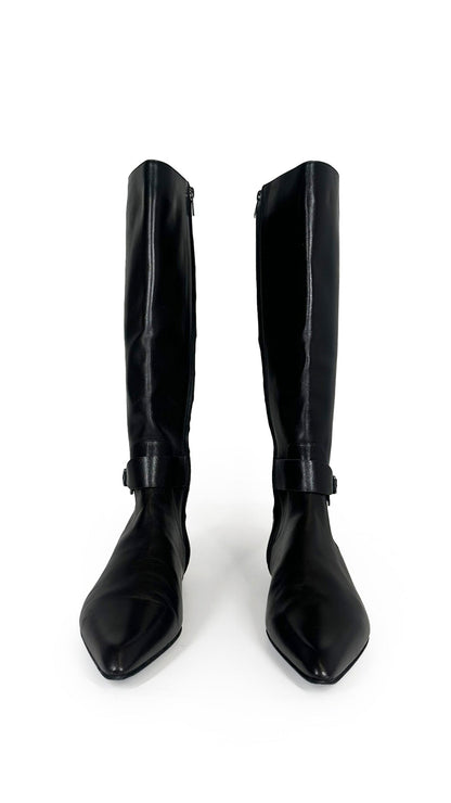 JIL SANDER RIDING LEATHER BOOT WITH BUCKLE  | Norma Kamali Women