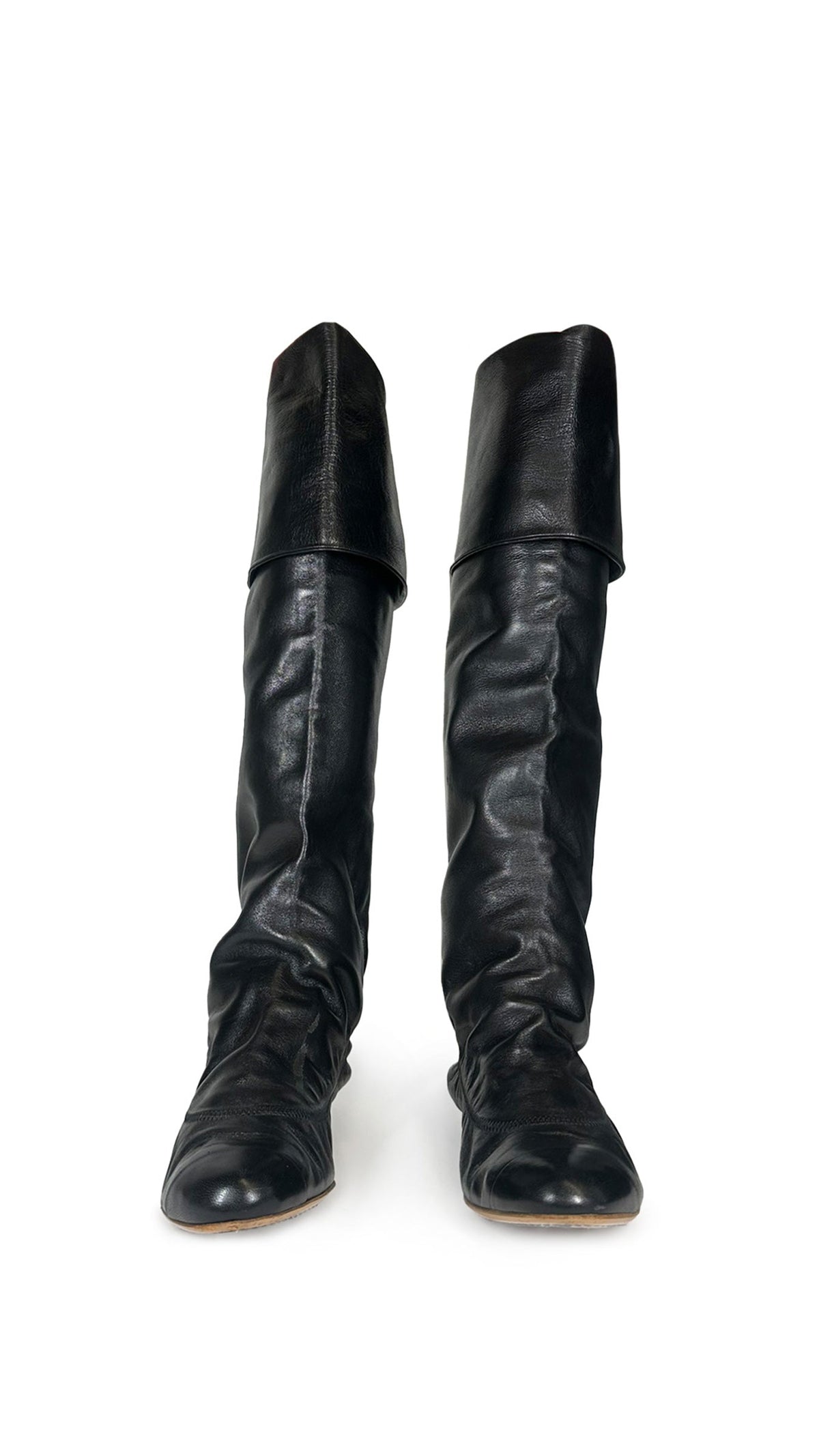 CHANEL INTERLOCKING CC LOGO CALFSKIN RIDING BOOTS  | Norma Kamali Women