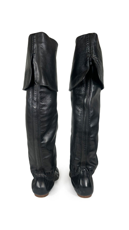 CHANEL INTERLOCKING CC LOGO CALFSKIN RIDING BOOTS  | Norma Kamali Women