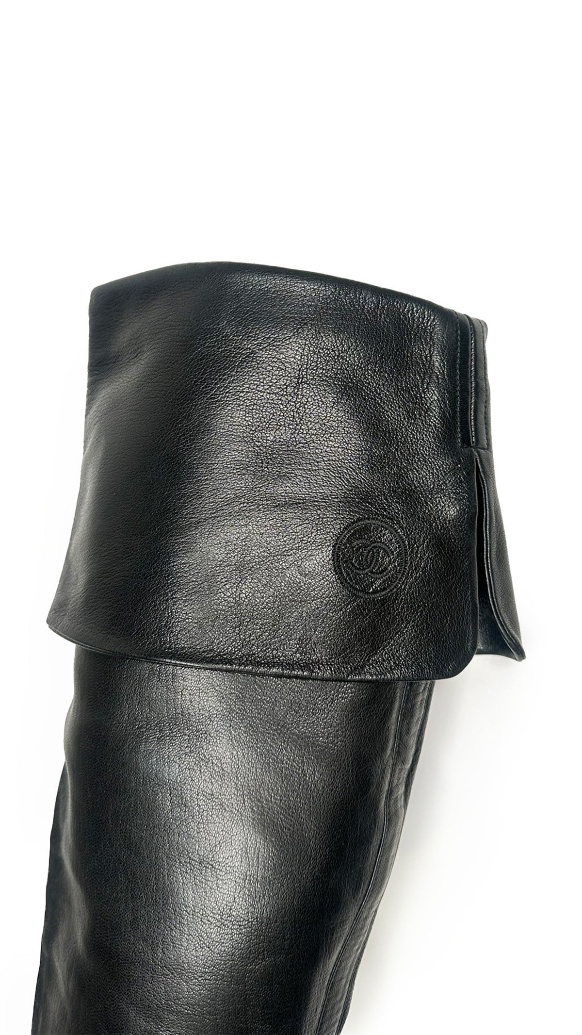 CHANEL INTERLOCKING CC LOGO CALFSKIN RIDING BOOTS  | Norma Kamali Women