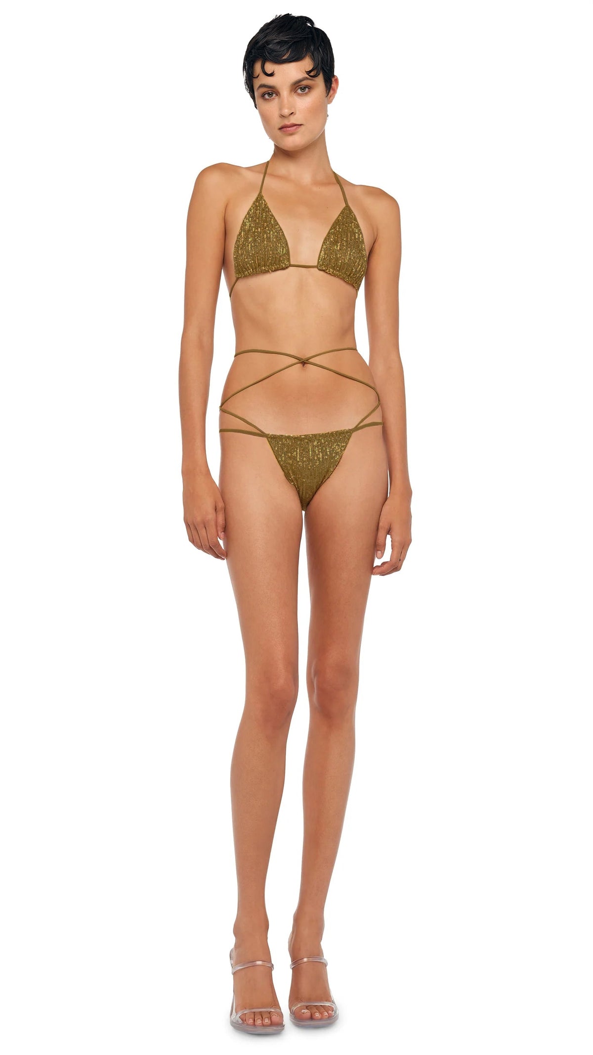 CRISS CROSS BRA + BOTTOM Bark | Norma Kamali Women