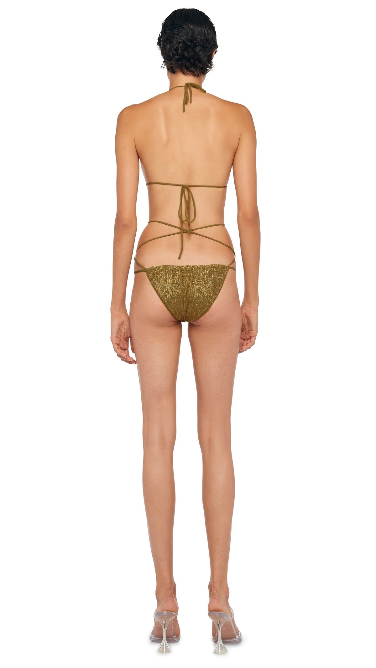 CRISS CROSS BRA + BOTTOM Bark | Norma Kamali Women