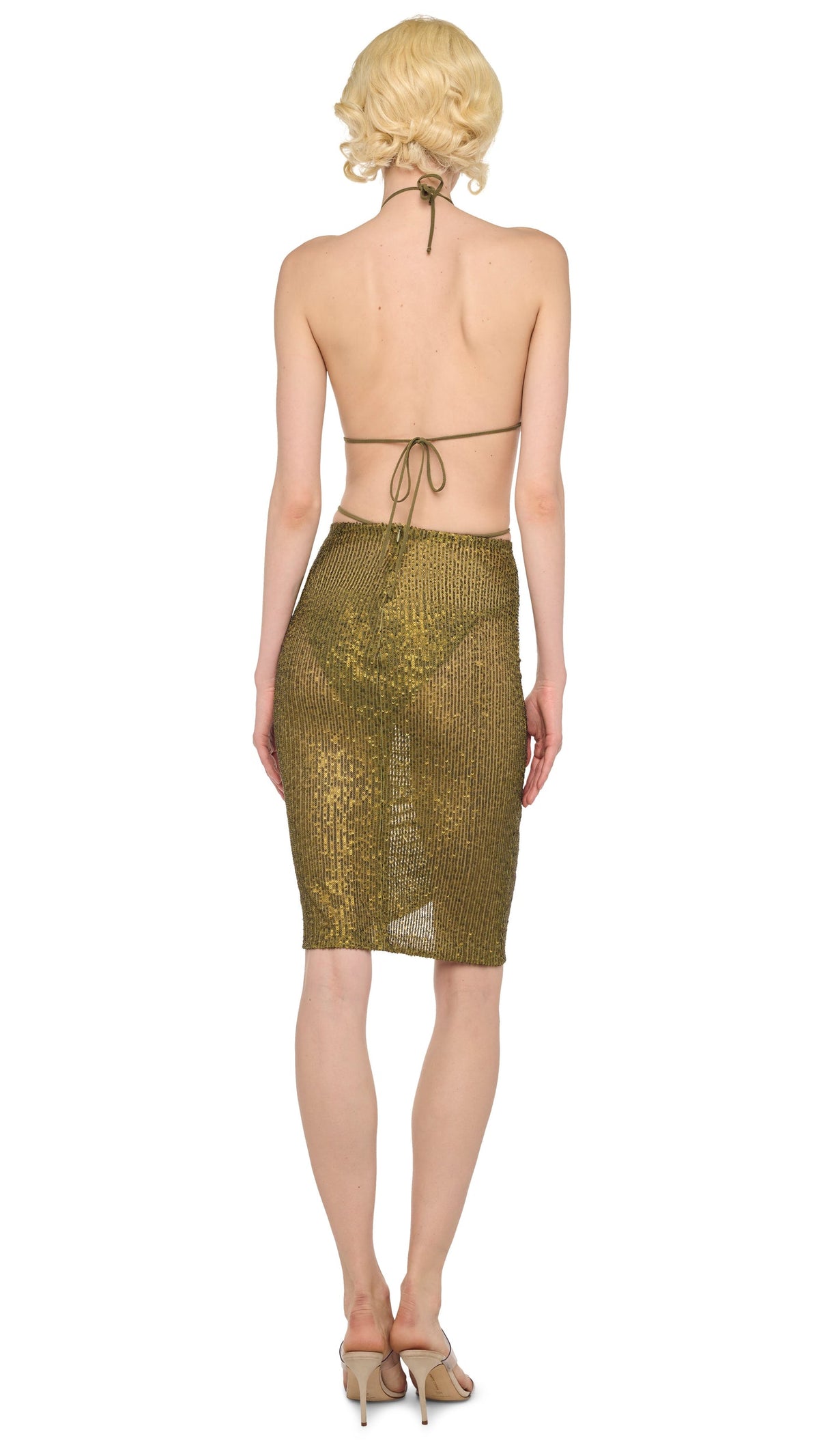 SHIRRED FRONT SKIRT TO KNEE Bark | Norma Kamali Women