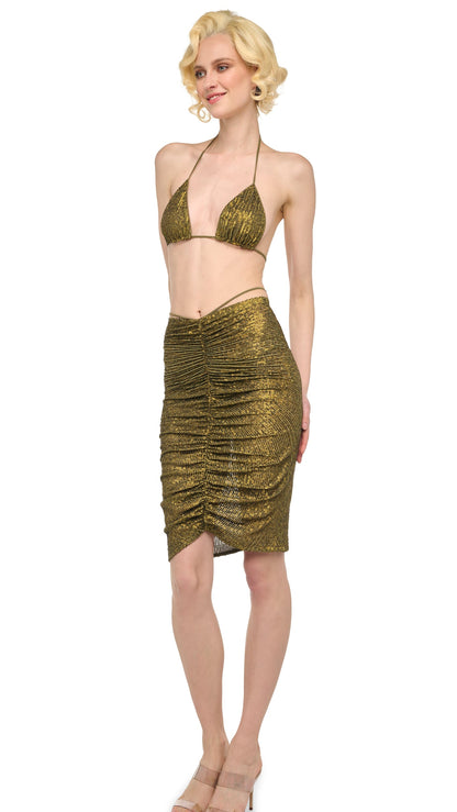 SHIRRED FRONT SKIRT TO KNEE Bark | Norma Kamali Women