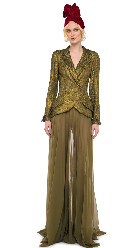 FLARED SKIRT TO FLOOR W/ LEGGING W/ FOOTIE Mushroom | Norma Kamali Women