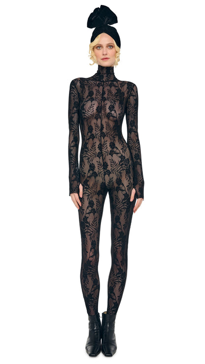 LONG SLEEVE SLIM FIT TURTLE CATSUIT W/ FOOTIE Black | Norma Kamali Women