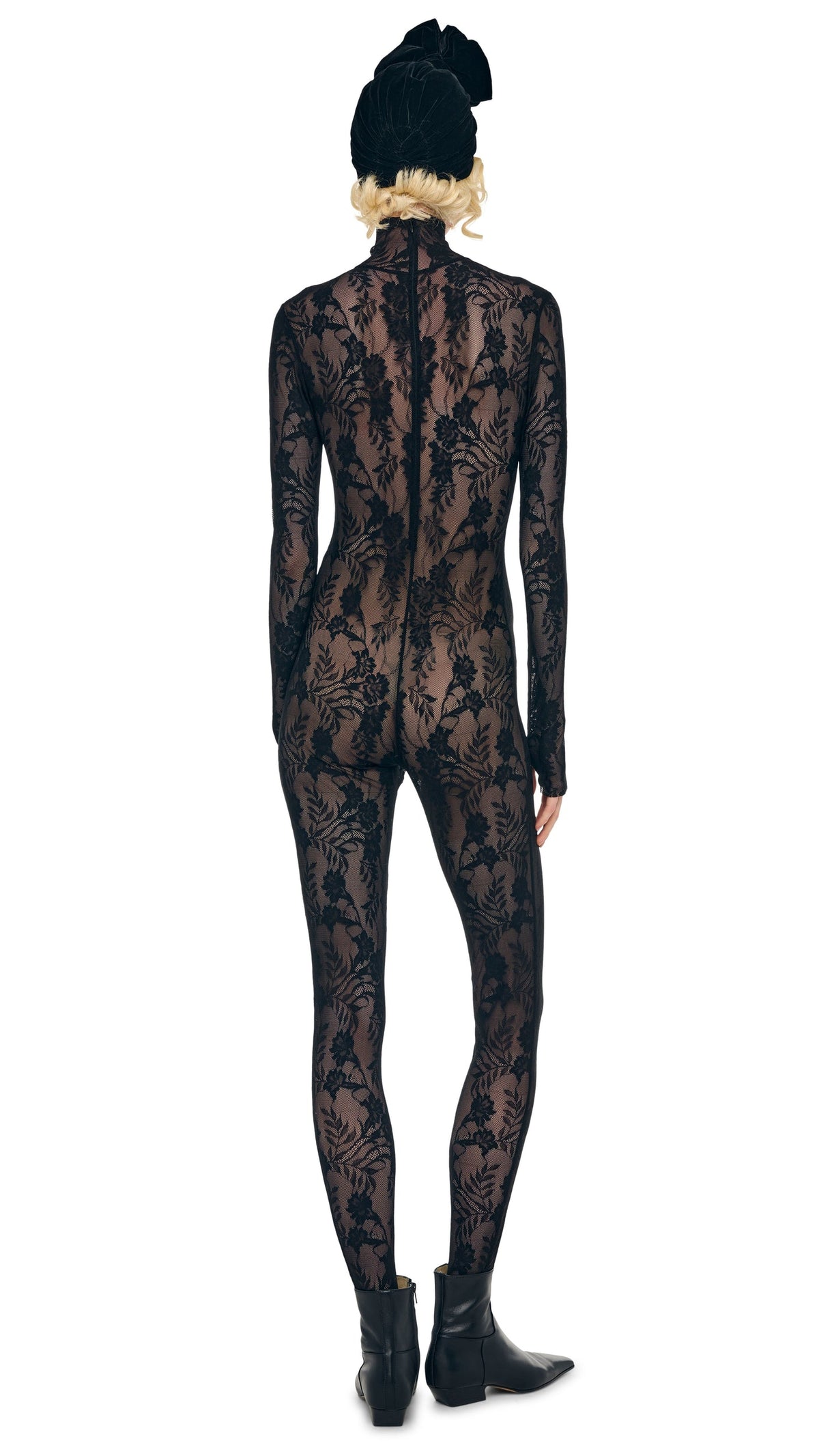 LONG SLEEVE SLIM FIT TURTLE CATSUIT W/ FOOTIE Black | Norma Kamali Women