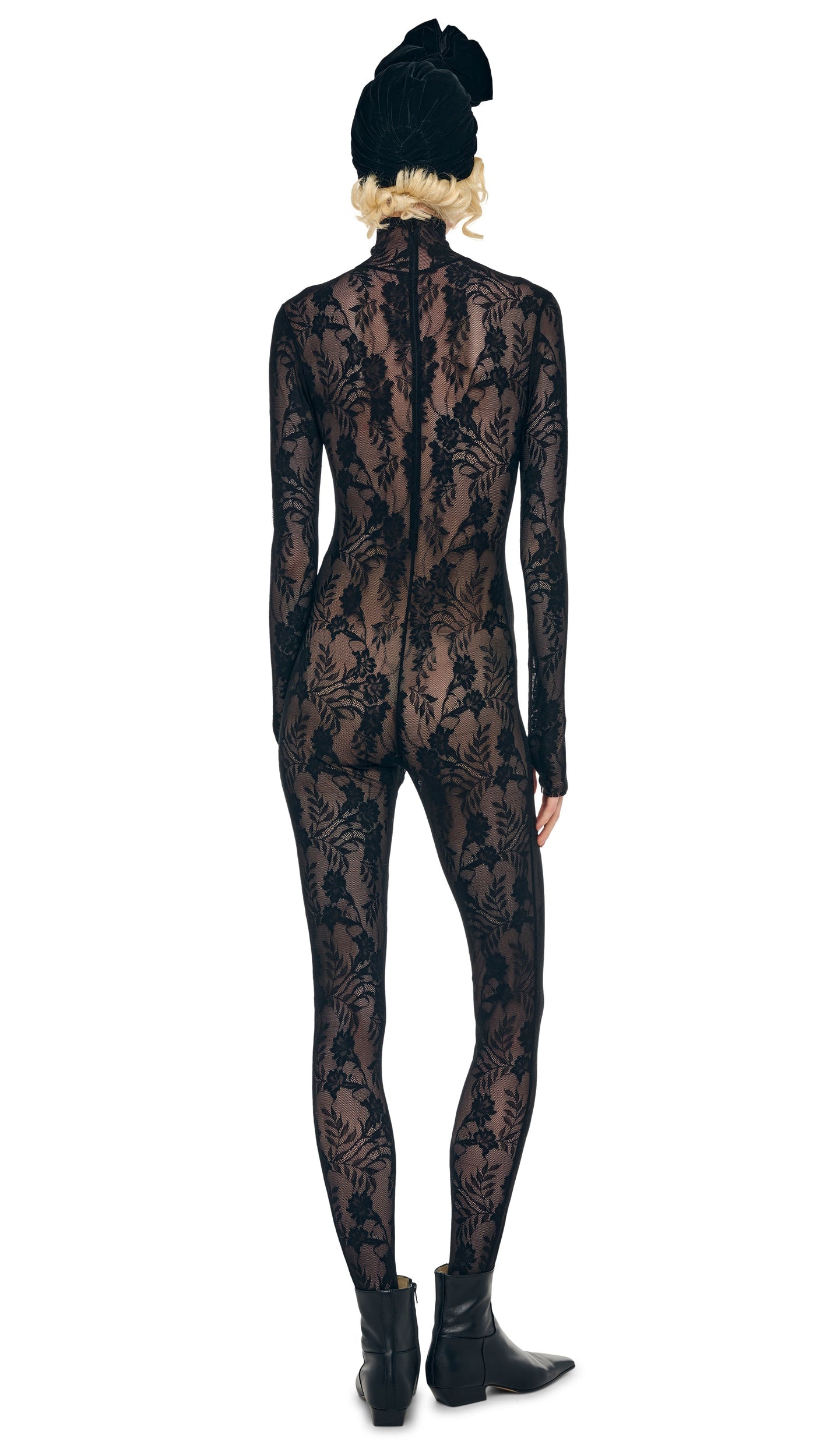 LONG SLEEVE SLIM FIT TURTLE CATSUIT W/ FOOTIE Black | Norma Kamali Women
