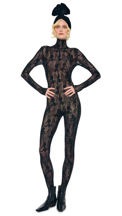 LONG SLEEVE SLIM FIT TURTLE CATSUIT W/ FOOTIE Black | Norma Kamali Women