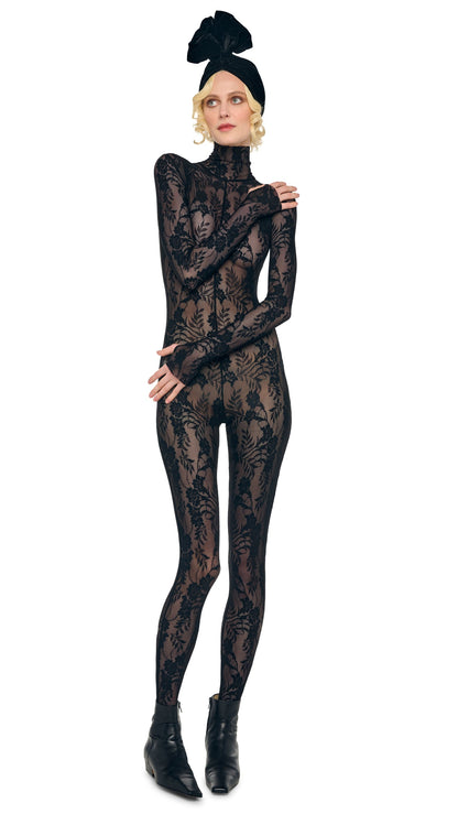 LONG SLEEVE SLIM FIT TURTLE CATSUIT W/ FOOTIE Black | Norma Kamali Women