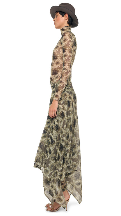 LONG SLEEVE SLIM FIT TURTLE CATSUIT Fall Flowers | Norma Kamali Women