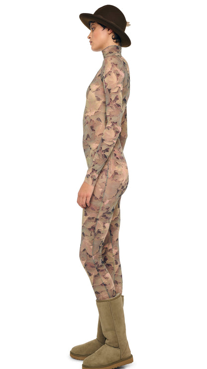 LONG SLEEVE SLIM FIT TURTLE CATSUIT Autumn Leaves | Norma Kamali Women