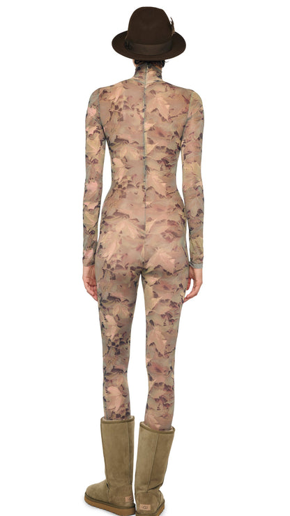 LONG SLEEVE SLIM FIT TURTLE CATSUIT Autumn Leaves | Norma Kamali Women