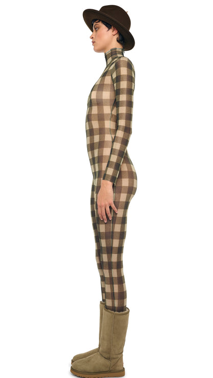 LONG SLEEVE SLIM FIT TURTLE CATSUIT Bark Box Plaid | Norma Kamali Women