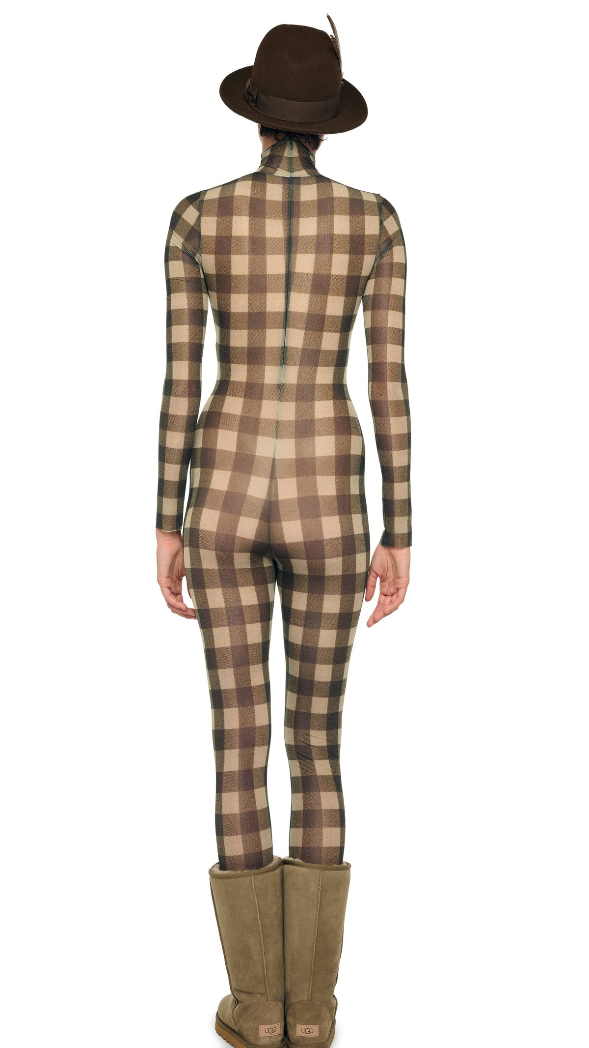 LONG SLEEVE SLIM FIT TURTLE CATSUIT Bark Box Plaid | Norma Kamali Women