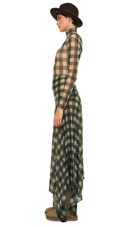 LONG SLEEVE SLIM FIT TURTLE CATSUIT Bark Box Plaid | Norma Kamali Women