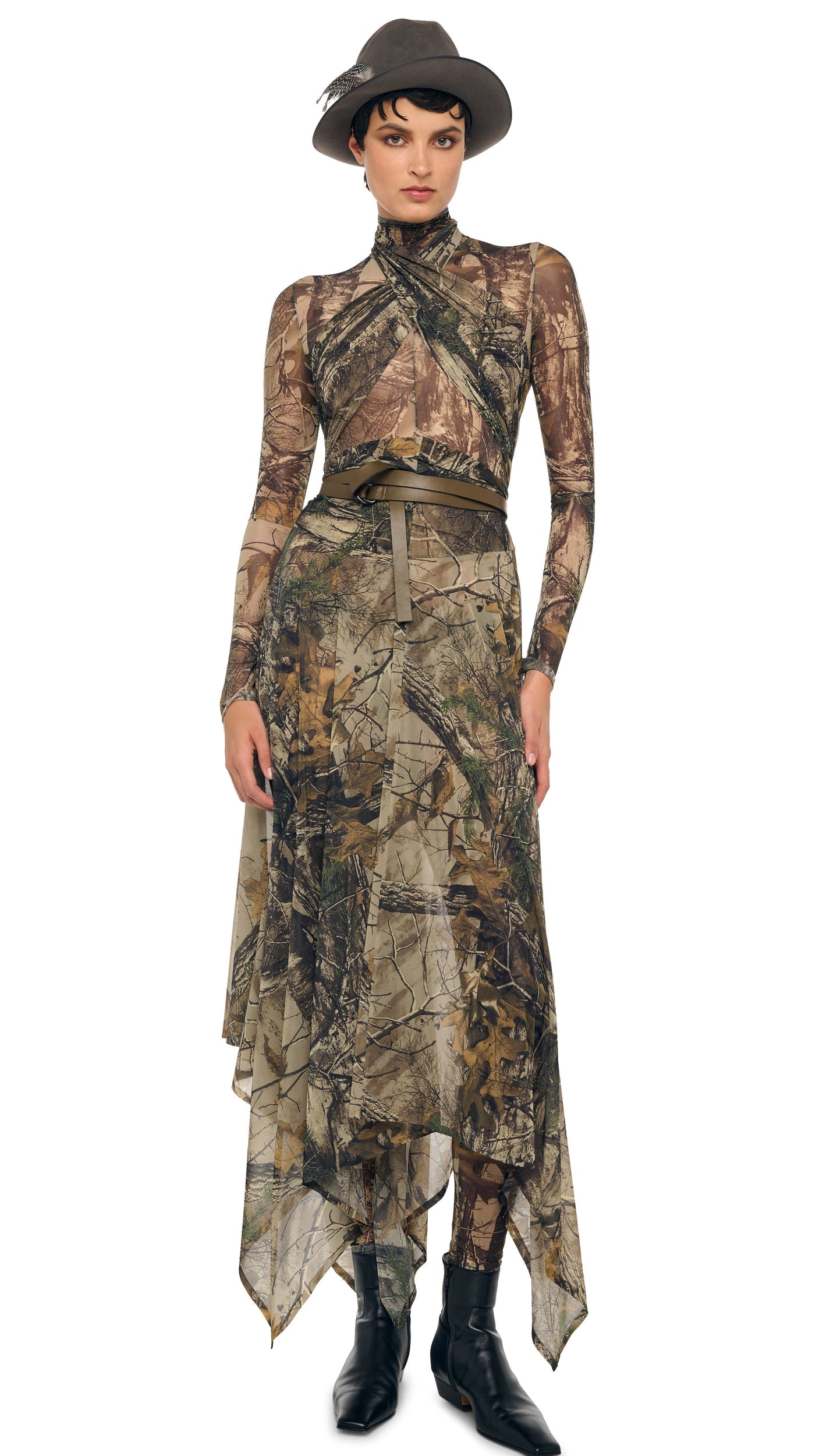 LONG SLEEVE SLIM FIT TURTLE CATSUIT Trees | Norma Kamali Women