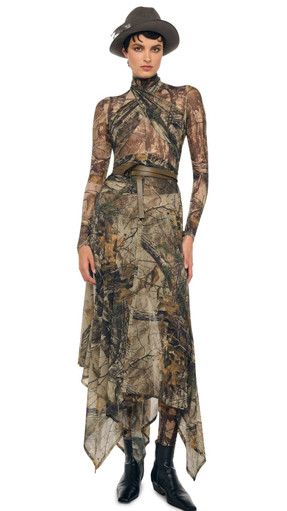 LONG SLEEVE SLIM FIT TURTLE CATSUIT Trees | Norma Kamali Women