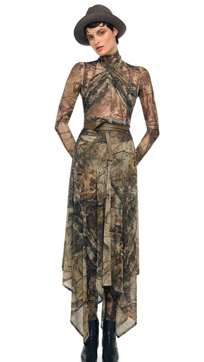 LONG SLEEVE SLIM FIT TURTLE CATSUIT Trees | Norma Kamali Women