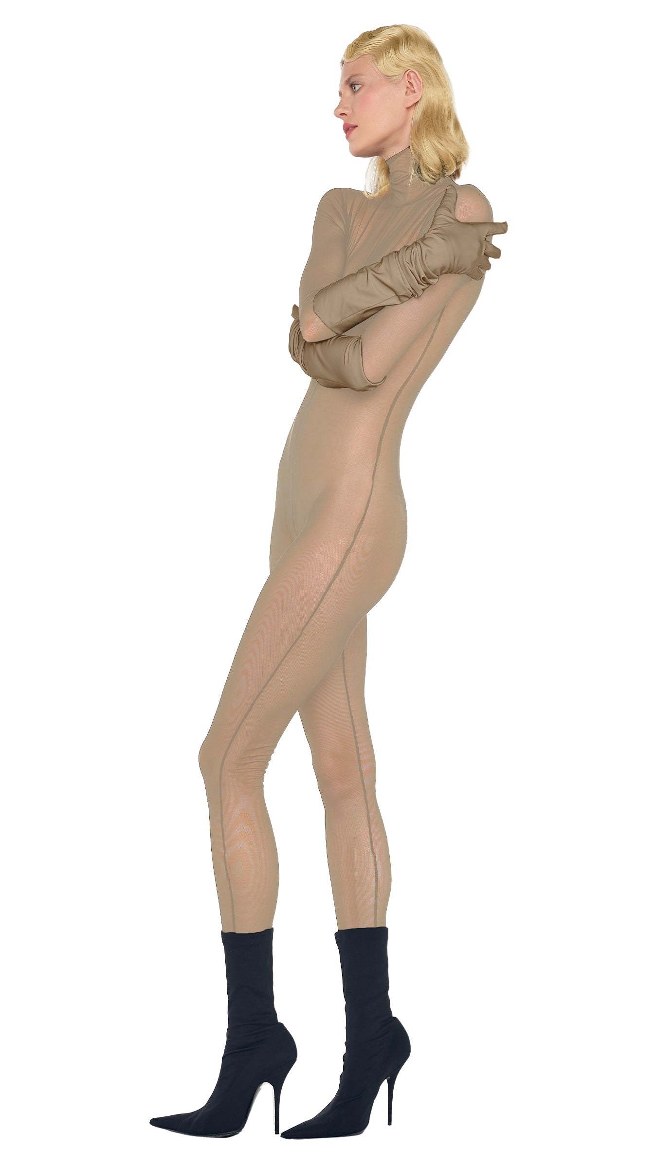 LONG SLEEVE SLIM FIT TURTLE CATSUIT Elm | Norma Kamali Women