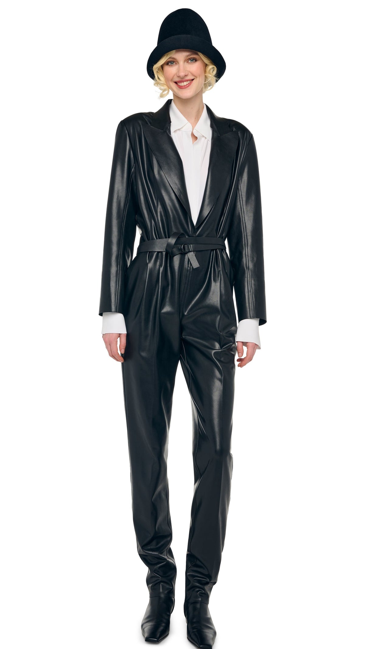EASY FIT SINGLE BREASTED TAPERED LEG JUMPSUIT Black | Norma Kamali Women