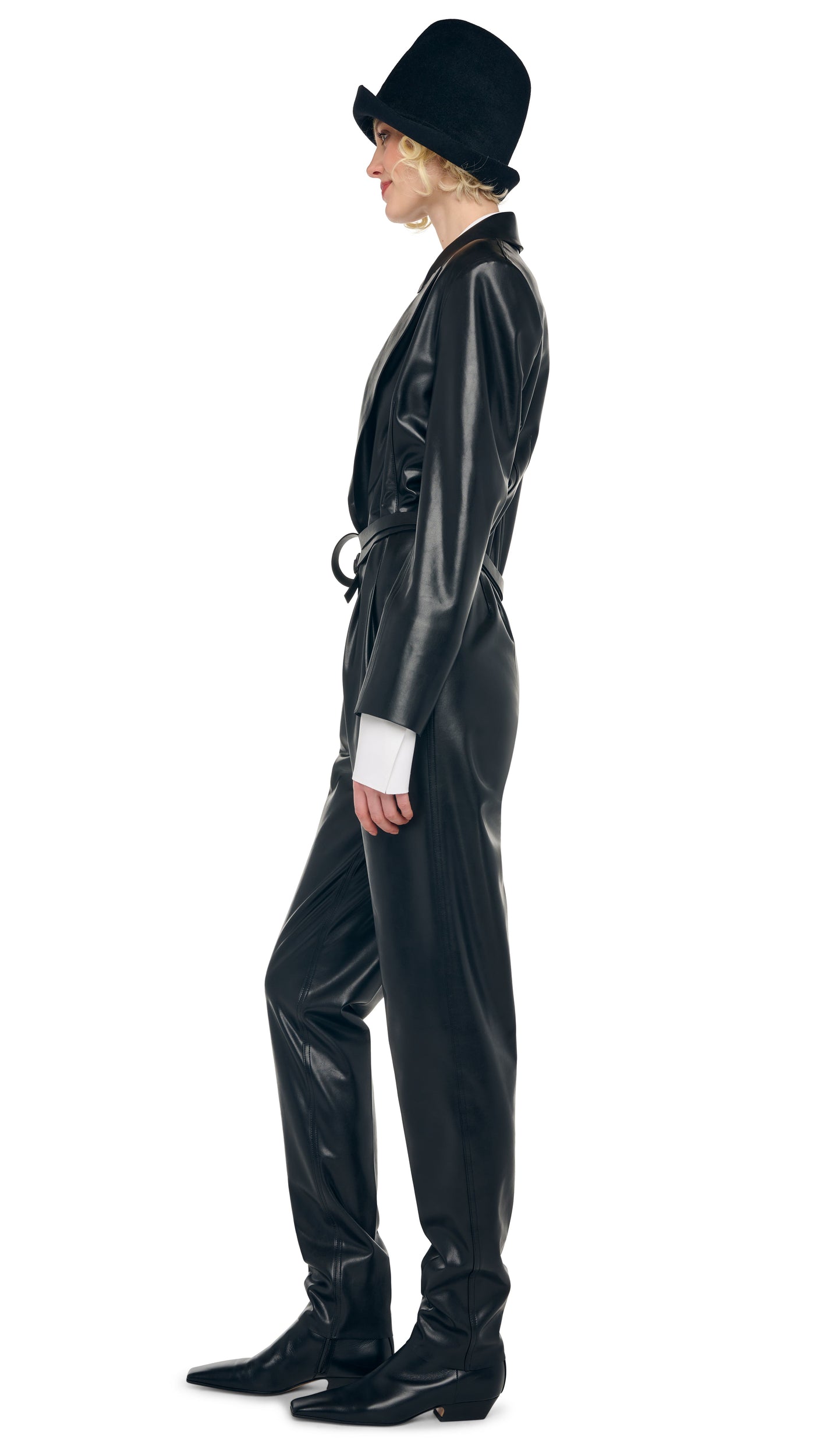 EASY FIT SINGLE BREASTED TAPERED LEG JUMPSUIT Black | Norma Kamali Women
