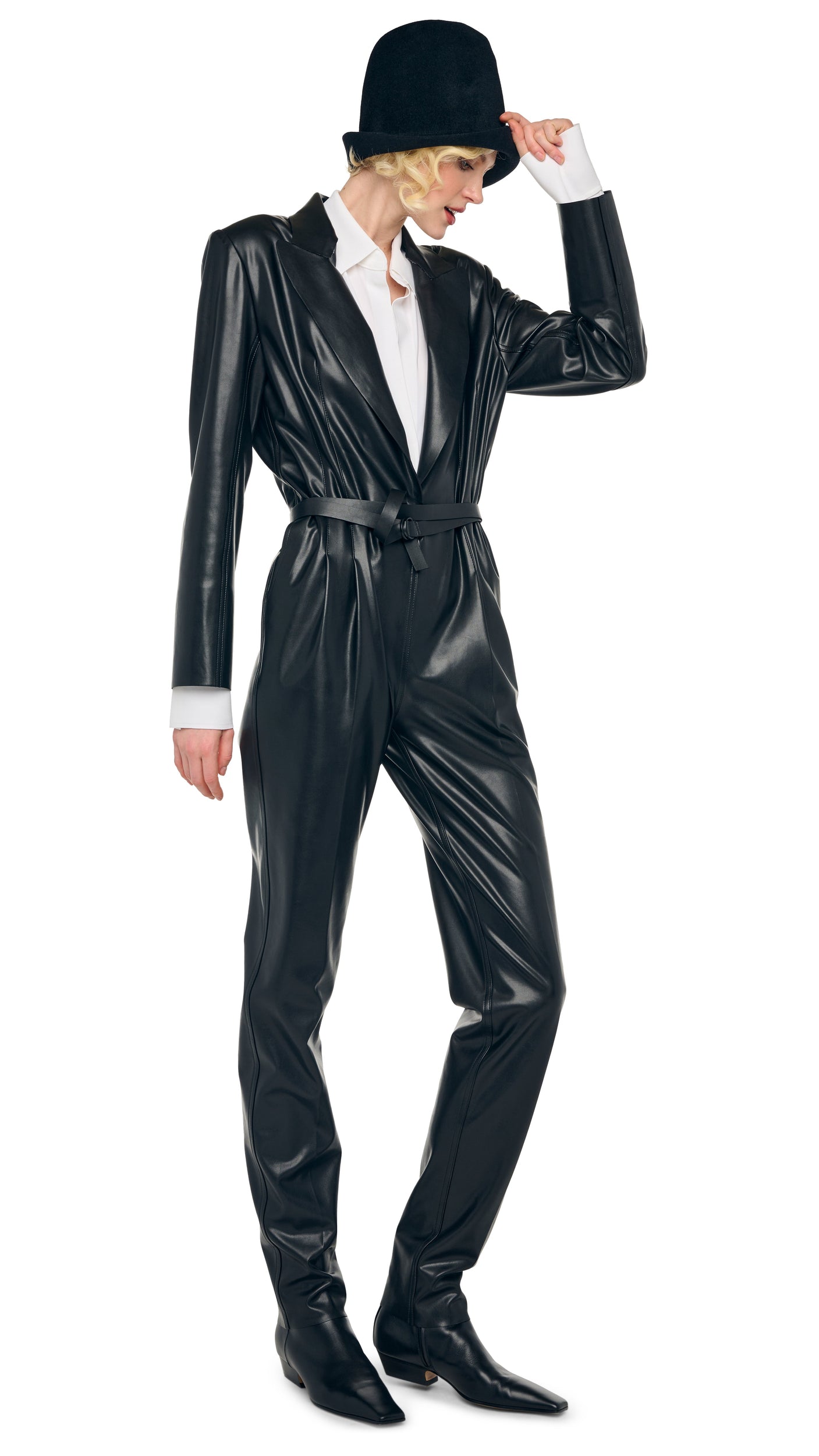 EASY FIT SINGLE BREASTED TAPERED LEG JUMPSUIT Black | Norma Kamali Women