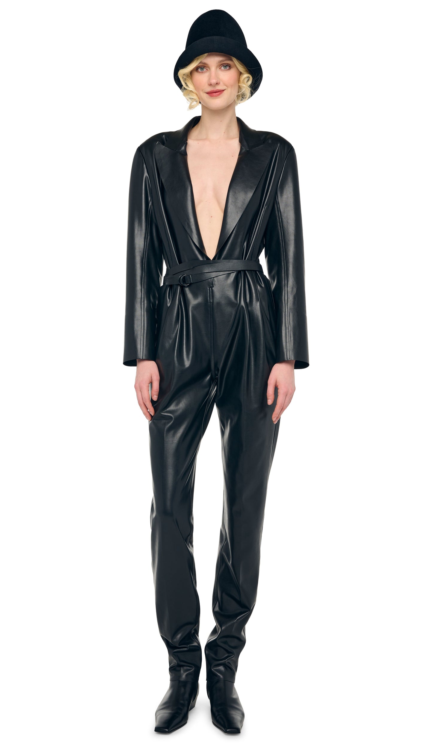 EASY FIT SINGLE BREASTED TAPERED LEG JUMPSUIT Black | Norma Kamali Women