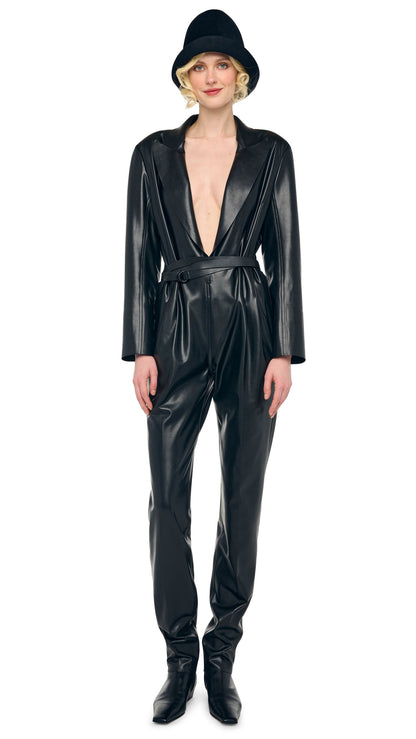 EASY FIT SINGLE BREASTED TAPERED LEG JUMPSUIT Black | Norma Kamali Women