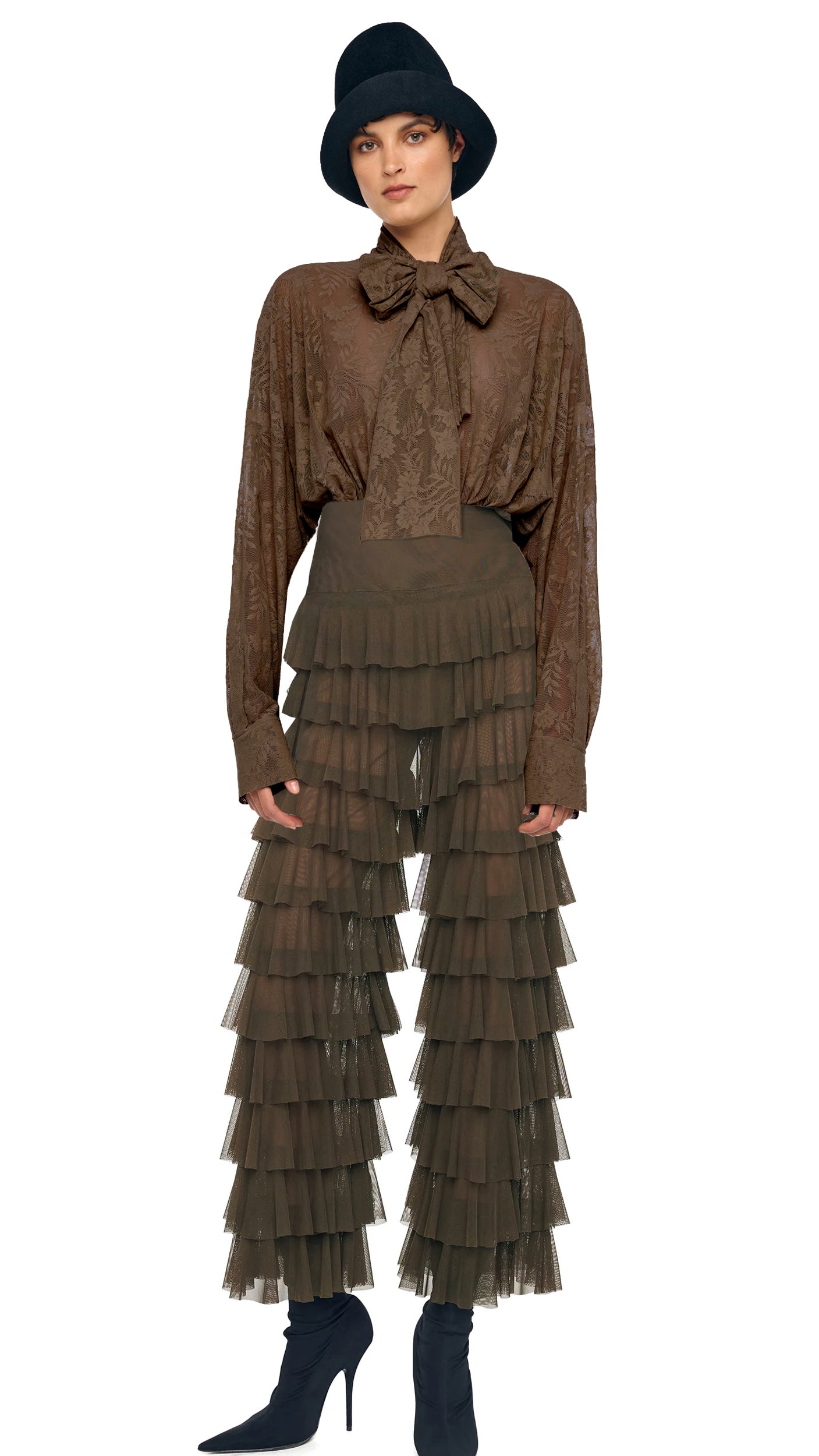 SUPER OVERSIZED BF NK SHIRT BODYSUIT W/ BOW Bark | Norma Kamali Women