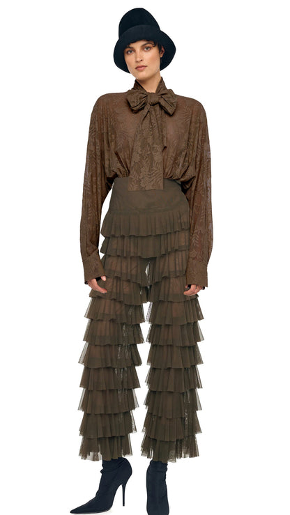SUPER OVERSIZED BF NK SHIRT BODYSUIT W/ BOW Bark | Norma Kamali Women
