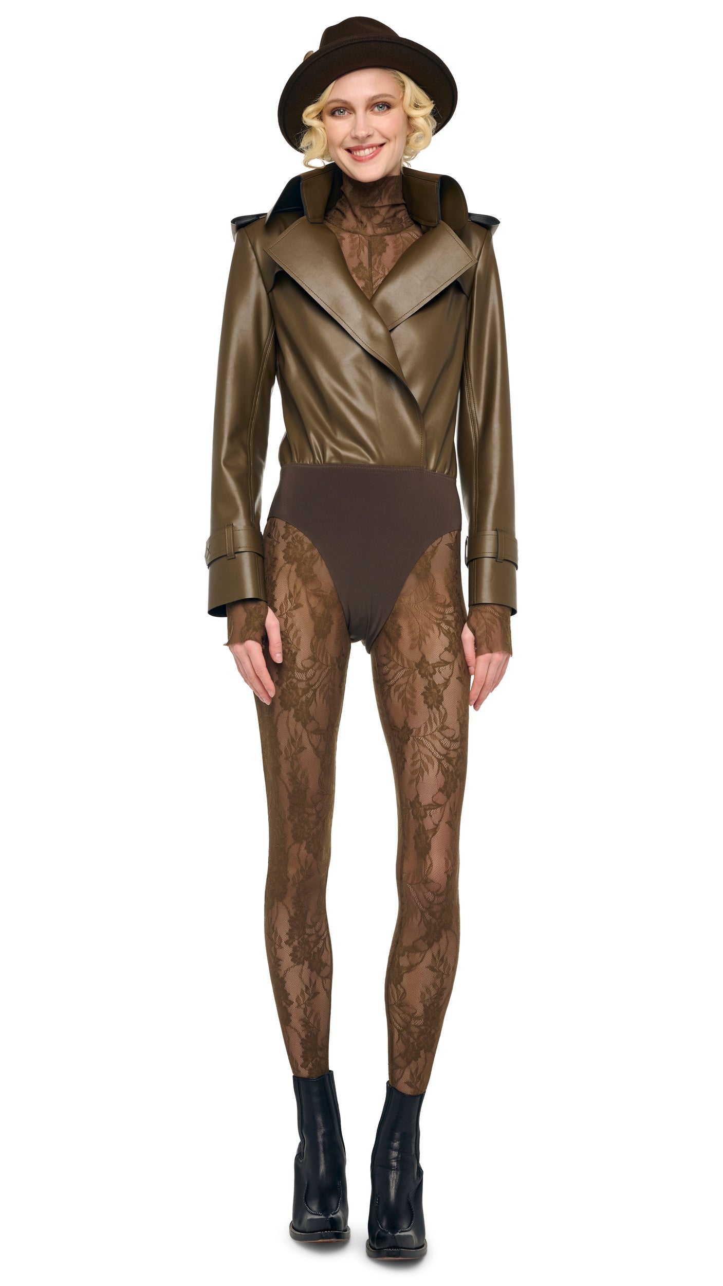 DOUBLE BREASTED TRENCH BODYSUIT Bark | Norma Kamali Women