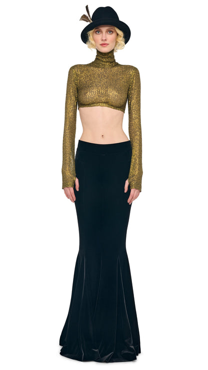 LONG SLEEVE TURTLE CROPPED TOP Bark | Norma Kamali Women