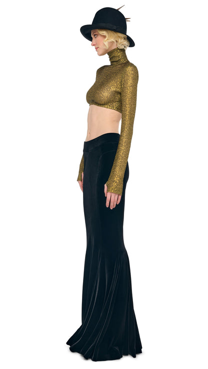 LONG SLEEVE TURTLE CROPPED TOP Bark | Norma Kamali Women