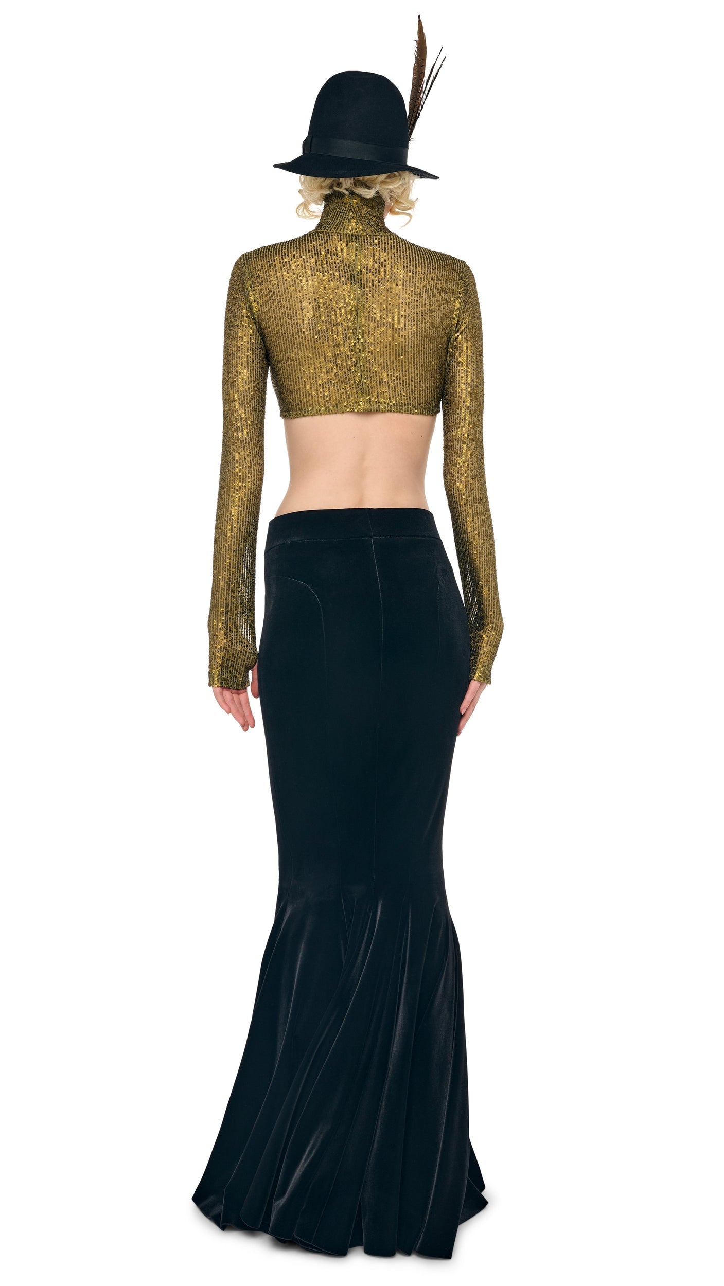 LONG SLEEVE TURTLE CROPPED TOP Bark | Norma Kamali Women