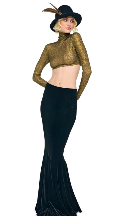 LONG SLEEVE TURTLE CROPPED TOP Bark | Norma Kamali Women