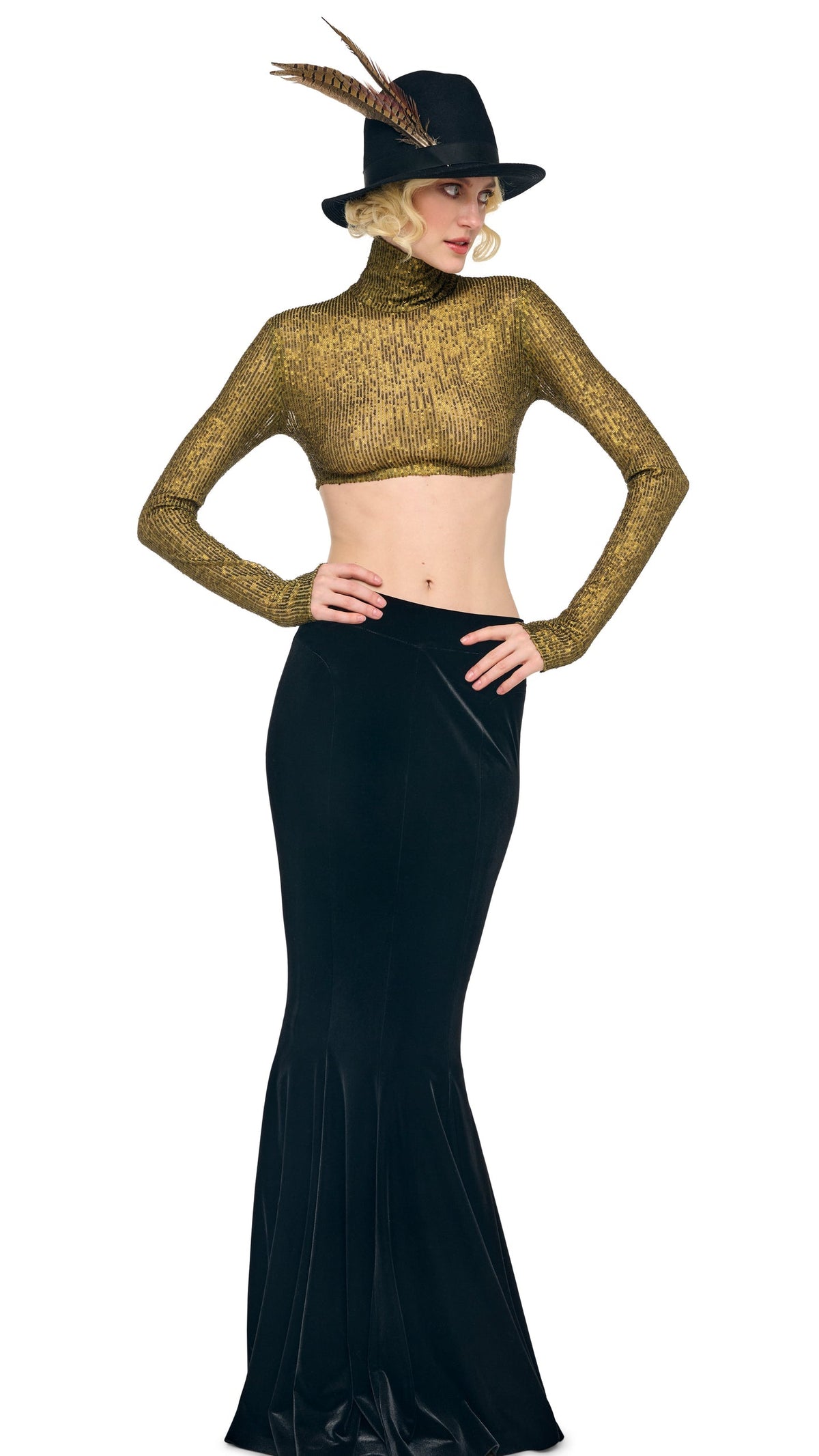 LONG SLEEVE TURTLE CROPPED TOP Bark | Norma Kamali Women