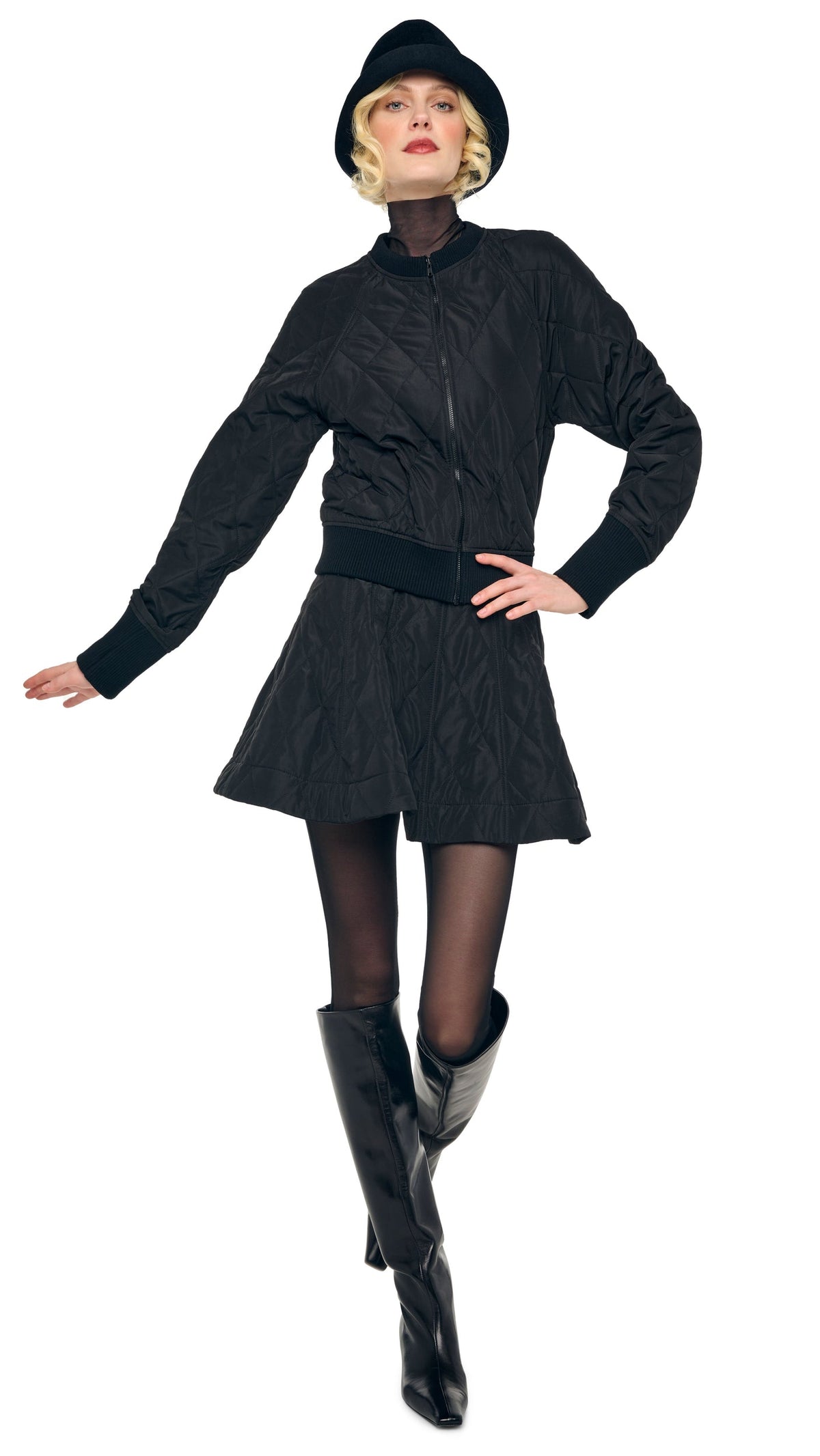 QUILTED SHORT BOMBER JACKET Black | Norma Kamali Women