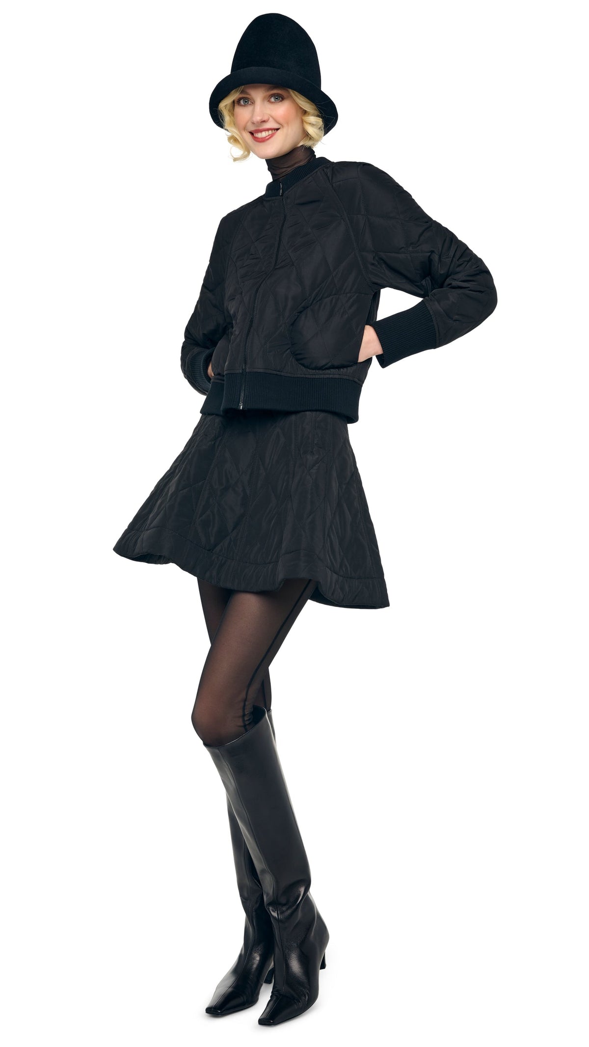 QUILTED SHORT BOMBER JACKET Black | Norma Kamali Women