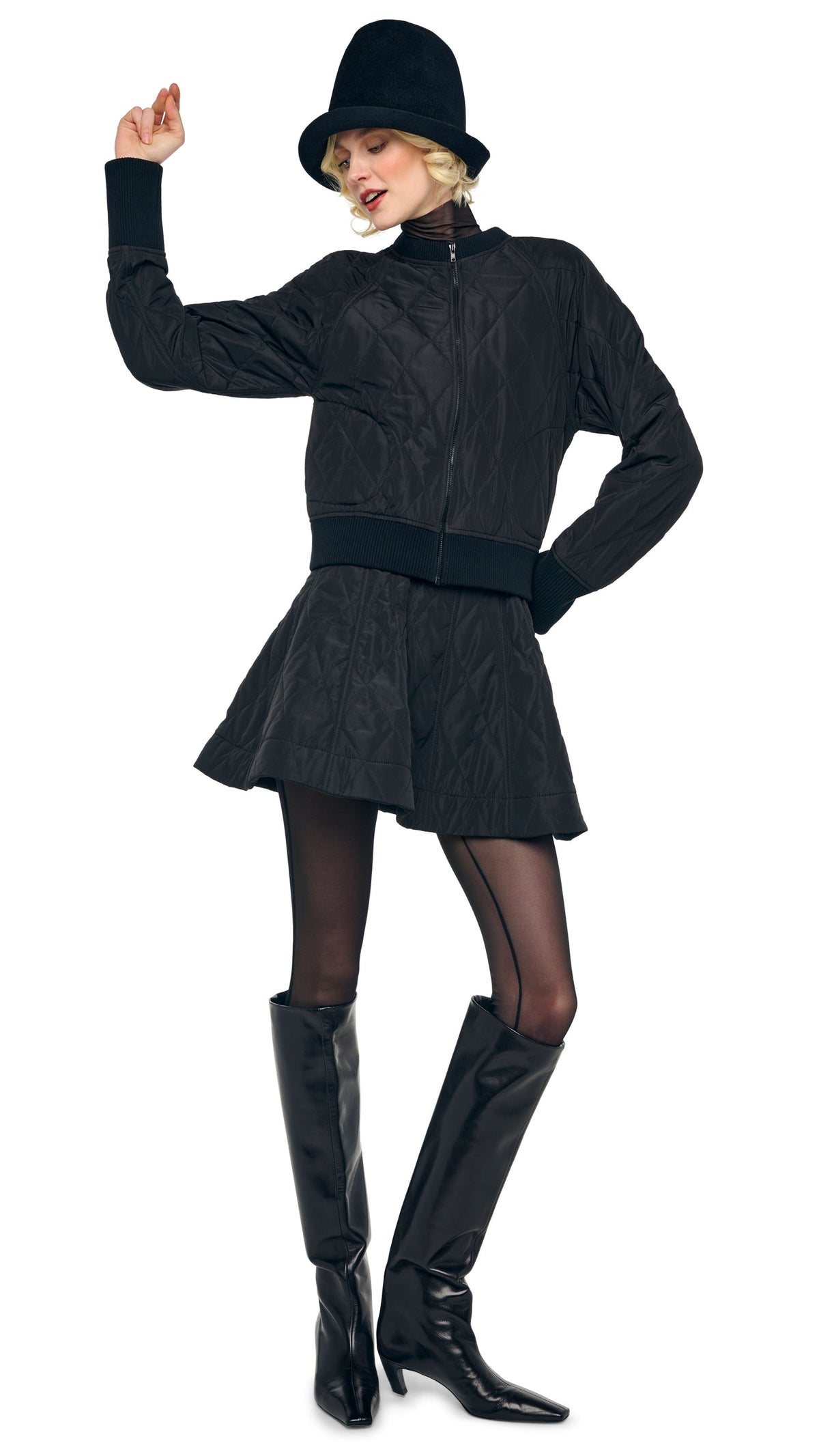 QUILTED SHORT BOMBER JACKET Black | Norma Kamali Women