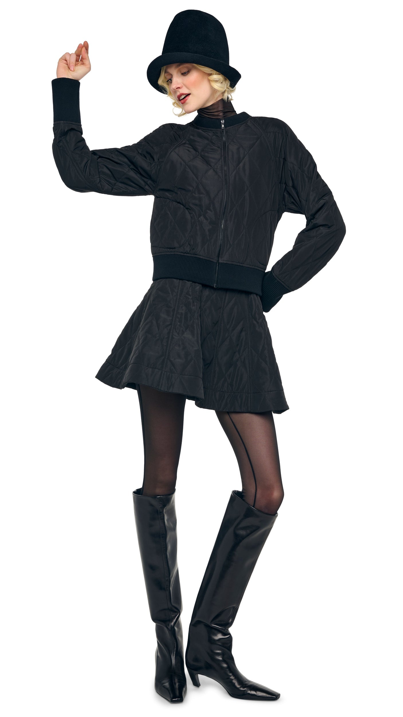 QUILTED SHORT BOMBER JACKET Black | Norma Kamali Women