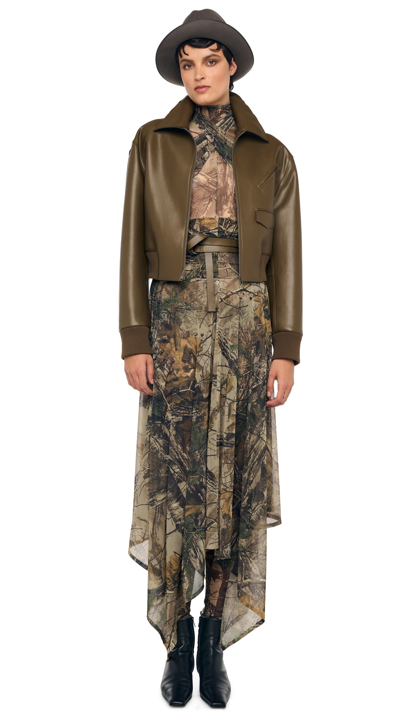 MENS ZIP FRONT CLASSIC CROPPED JACKET Bark | Norma Kamali Women