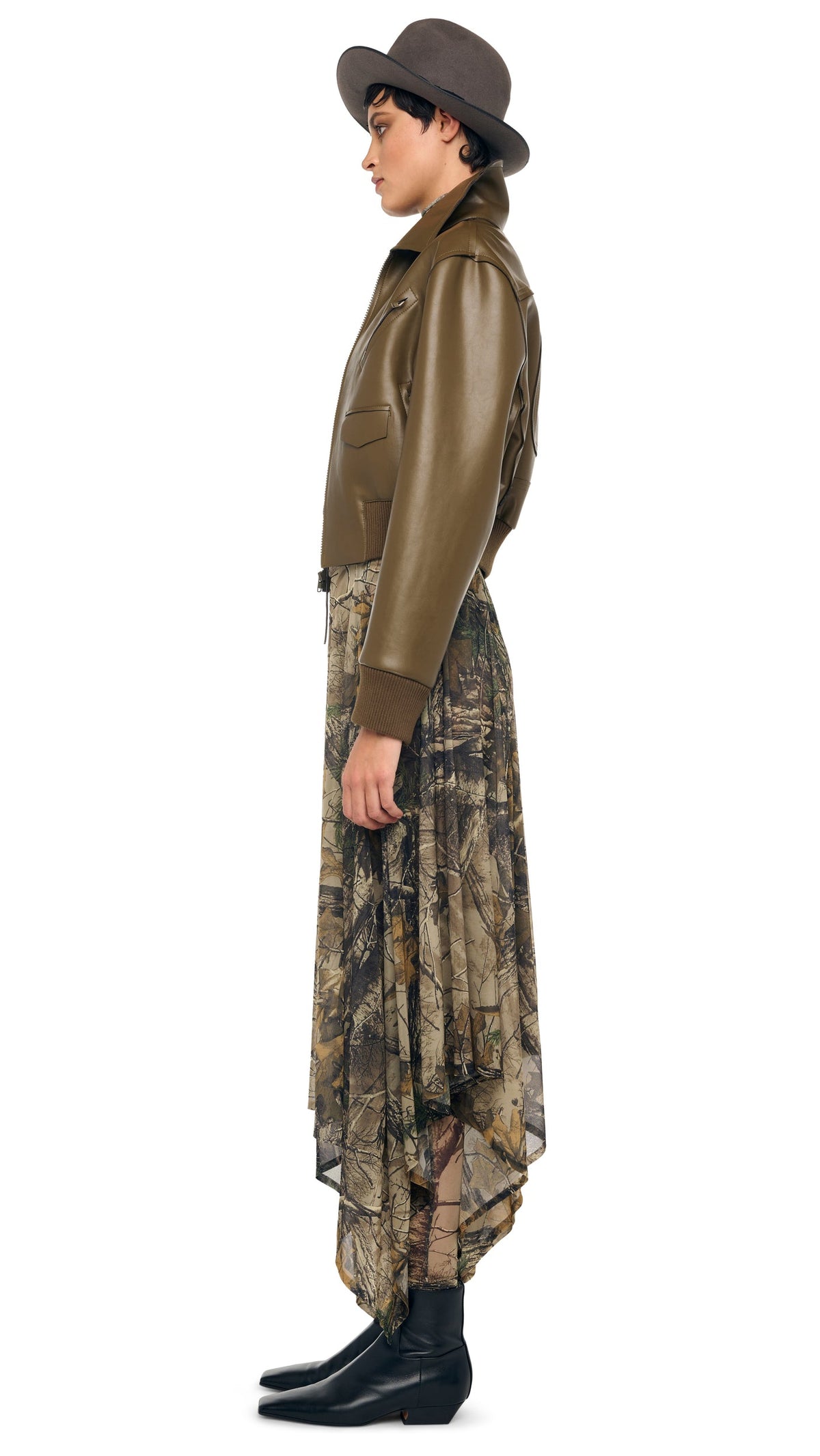 MENS ZIP FRONT CLASSIC CROPPED JACKET Bark | Norma Kamali Women