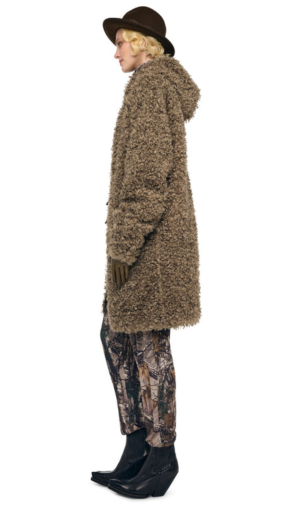 OS RAGLAN SLEEVE ZIP FRONT HOODED JACKET Bark | Norma Kamali Women