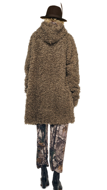 OS RAGLAN SLEEVE ZIP FRONT HOODED JACKET Bark | Norma Kamali Women