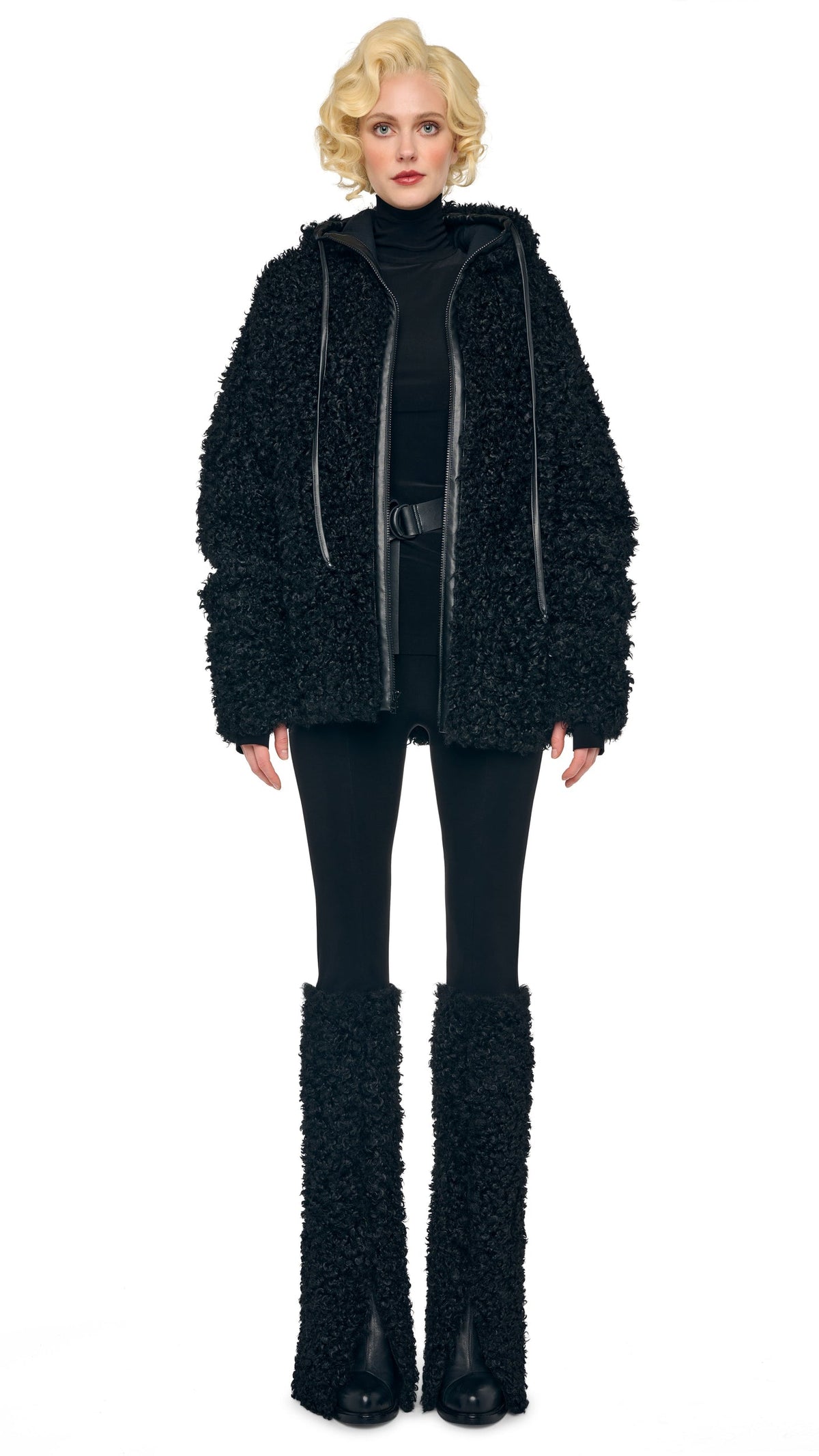 OS RAGLAN SLEEVE ZIP FRONT HOODED JACKET Black | Norma Kamali Women