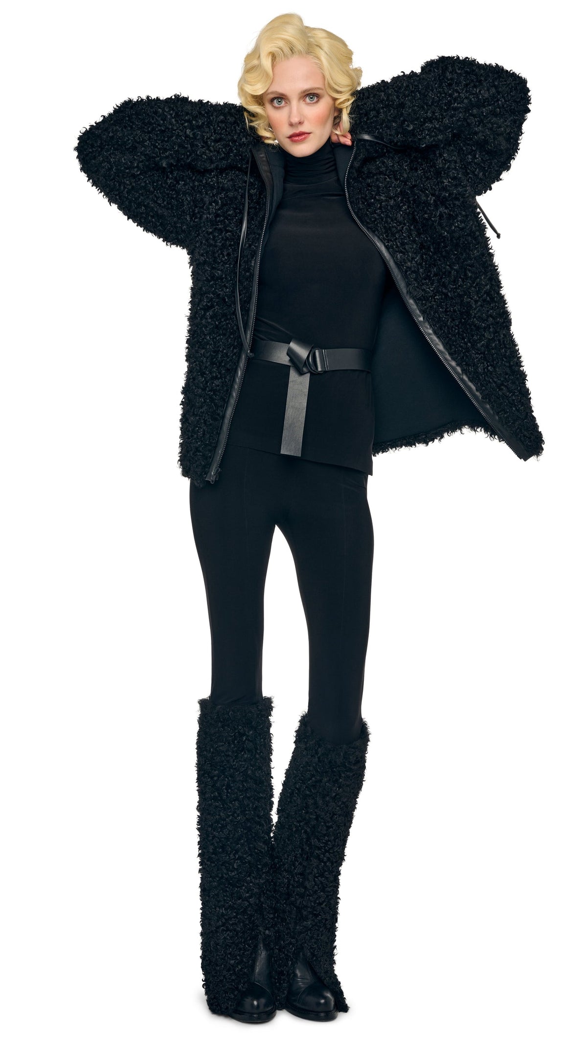 OS RAGLAN SLEEVE ZIP FRONT HOODED JACKET Black | Norma Kamali Women