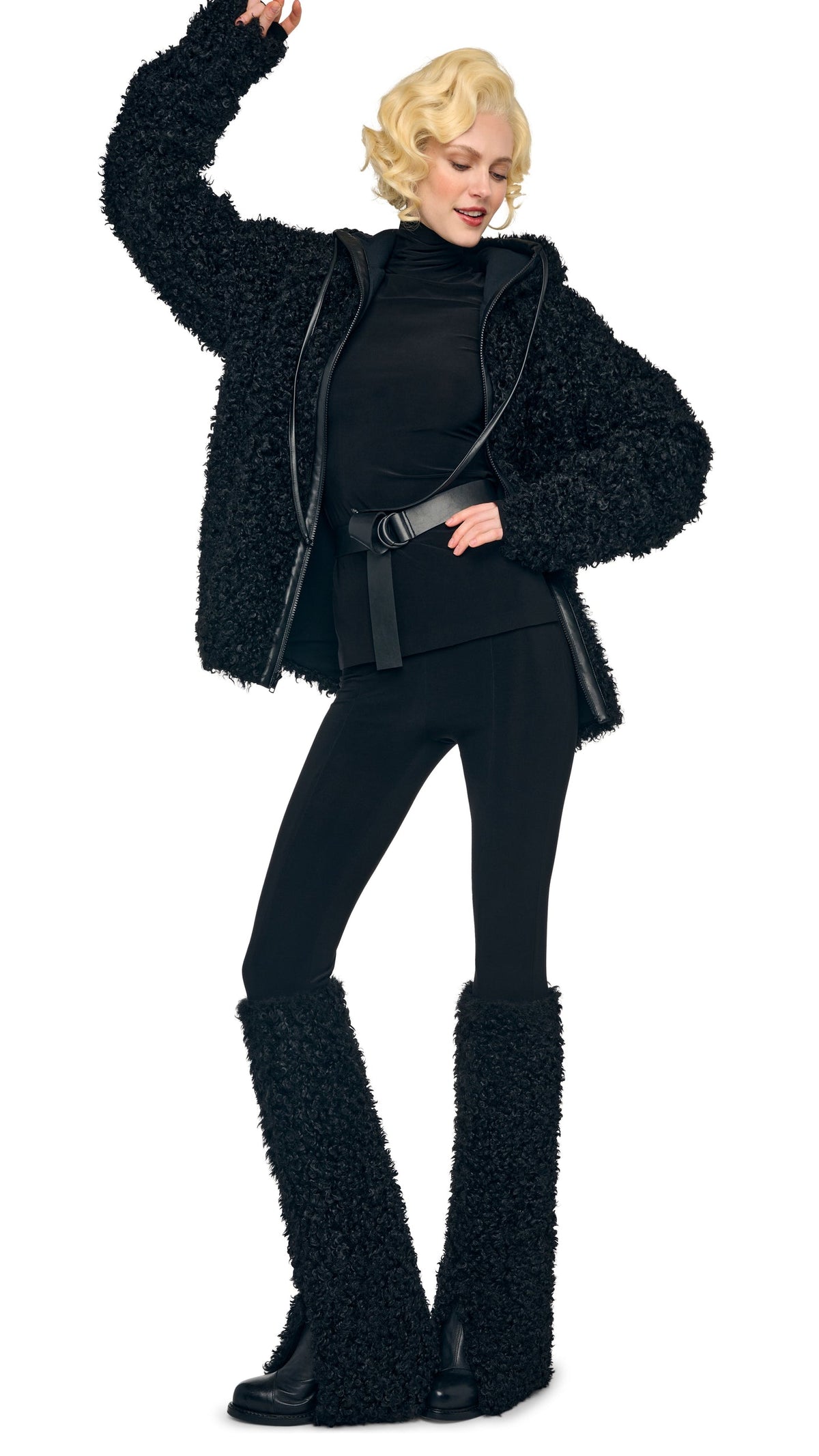 OS RAGLAN SLEEVE ZIP FRONT HOODED JACKET Black | Norma Kamali Women