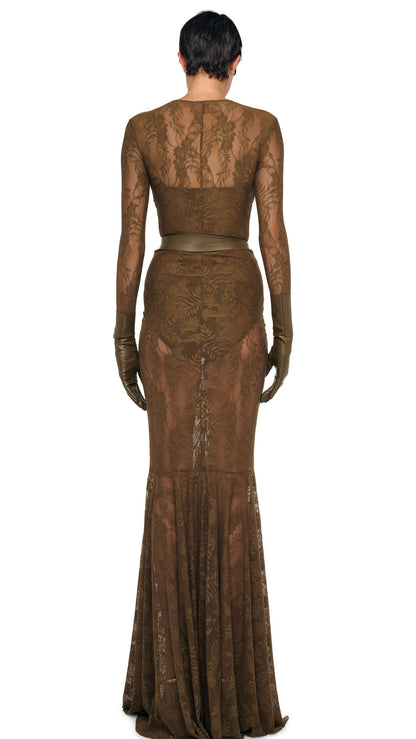V NECK SHIRRED FRONT FISHTAIL GOWN Bark | Norma Kamali Women